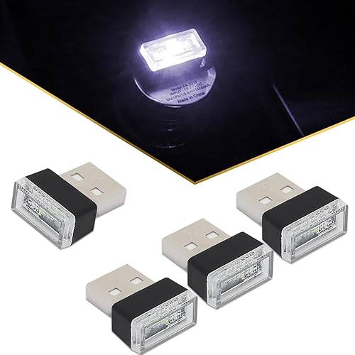Pack-4 luces LED para automóvil, luces ambientales USB, bombillas de 0.59 x 0.31 x 0.78 pulgadas, luces decorativas automotrices, kits de