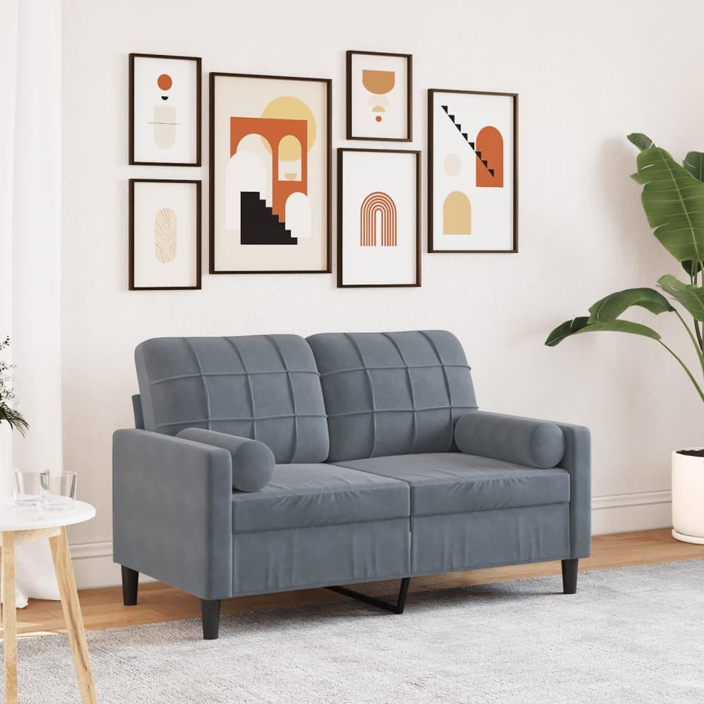 vidaXL Divano a 2 Posti con Cuscini Grigio Scuro 120 cm in Velluto, divano, sofà, divano imbottito, divanetto, poltrona, divano lounge