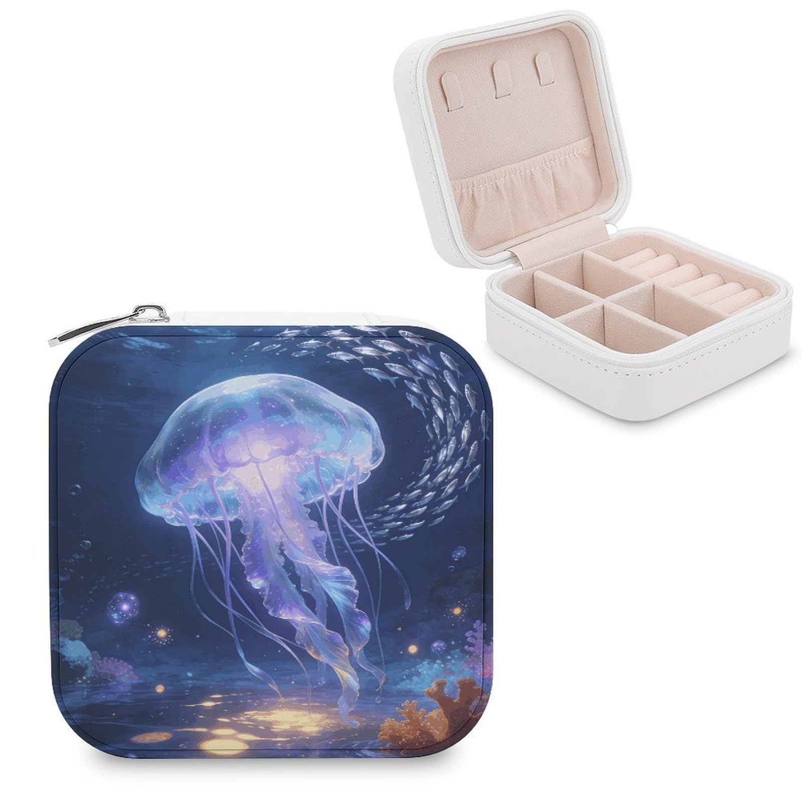 LZQPOEAS Ocean Jewelry Box, PU Patterned Storage Case, Portable Travel Jewelry Organizer Box for Storing Rings, Pendants, Earrings, Necklaces, And Women's Specialized