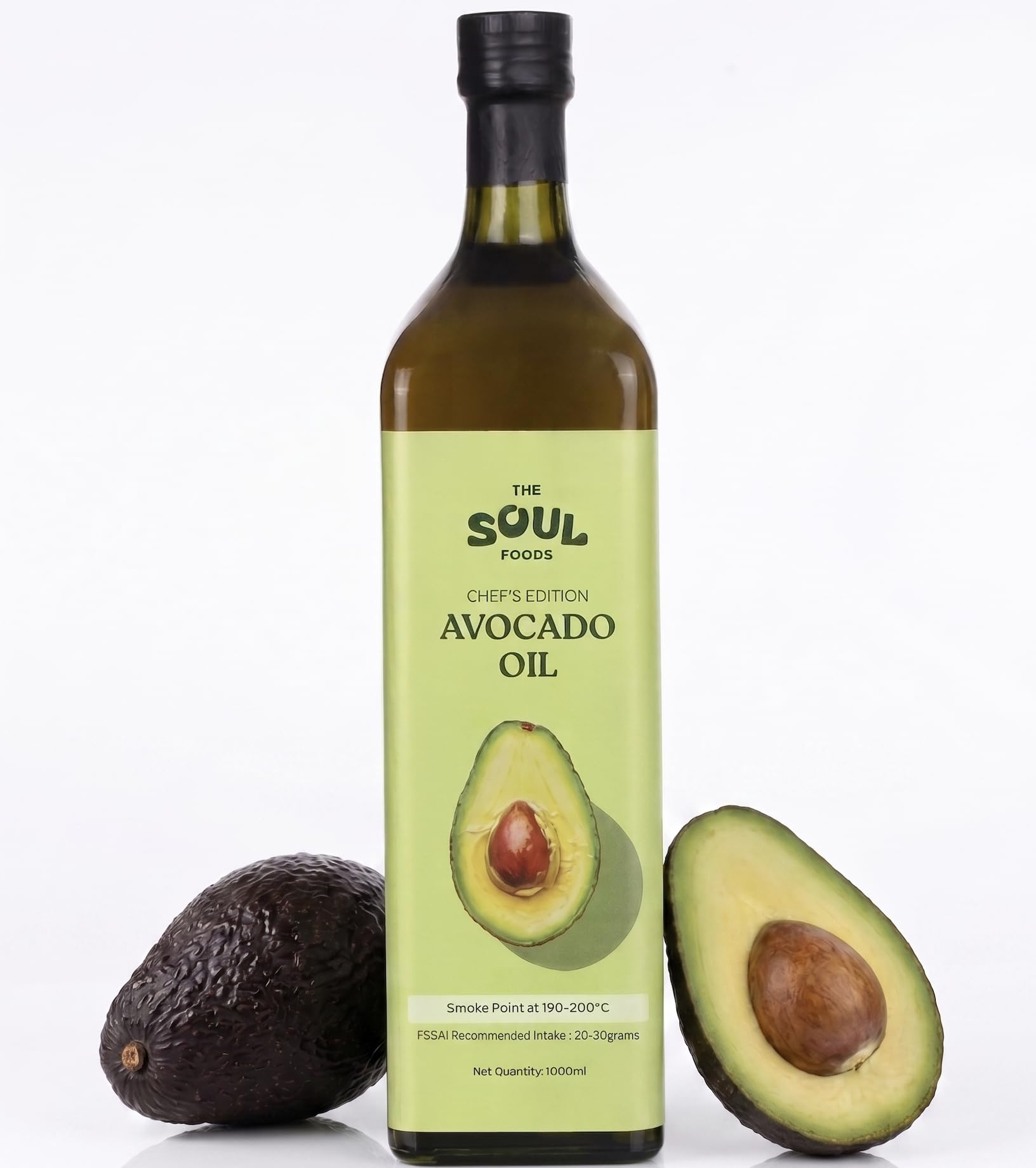 The Soul Foods Avocado Oil For Cooking 1 Litre - Organic Avocado Oil Cold Pressed | Pure Avocados Oil Bottle For Cooking, Frying, Roasting, Salads & Sauteing With Monounsaturated Fats, Vitamin E