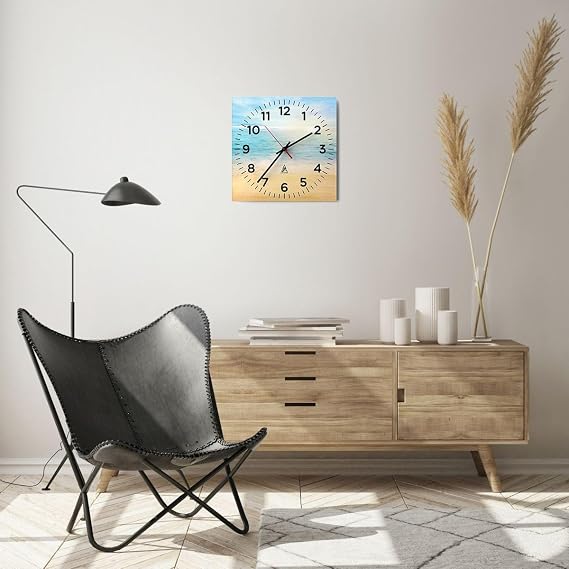 ARTTOR Modern Glass Clock 30 x 30 cm Square Wall Clock Maritime Nature 5195