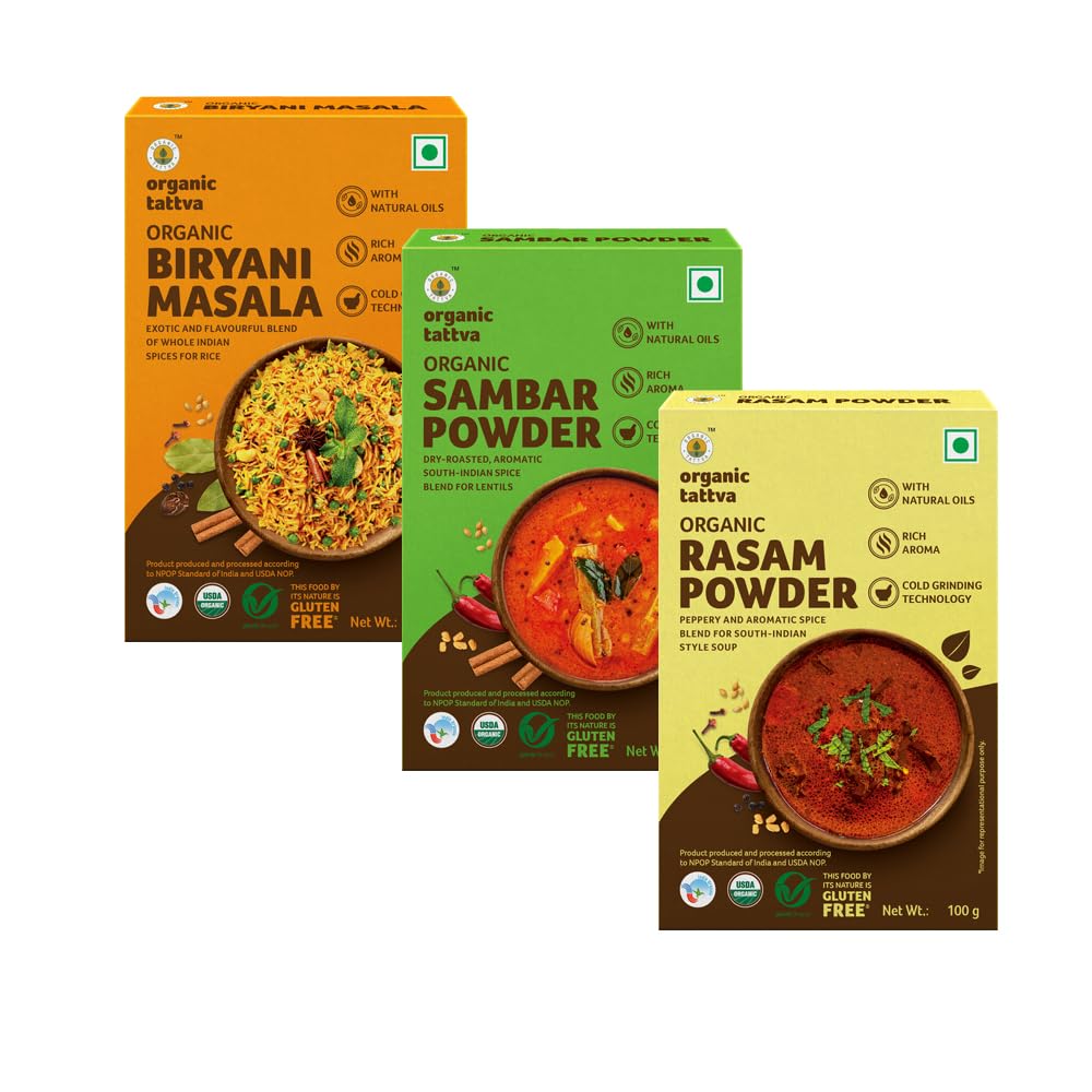 Organic Tattva, South-Indian Masala Combo (Sambhar Powder, Rasam and Biryani Masala) - 300 Gram | Rich in Flavors, Dry Roasted and Prepared from Whole Spices | (B09FQ5YK69) Amazon Price History, Amazon Price Tracker