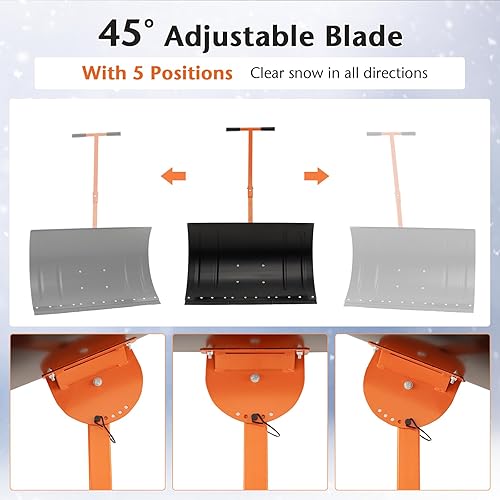 Miniatura 5 de CLEEMAN Pala de nieve de 30 pulgadas con ruedas, empujador de nieve de metal, hoja curvada ergonómica, altura ajustable, pala rodante para quitar