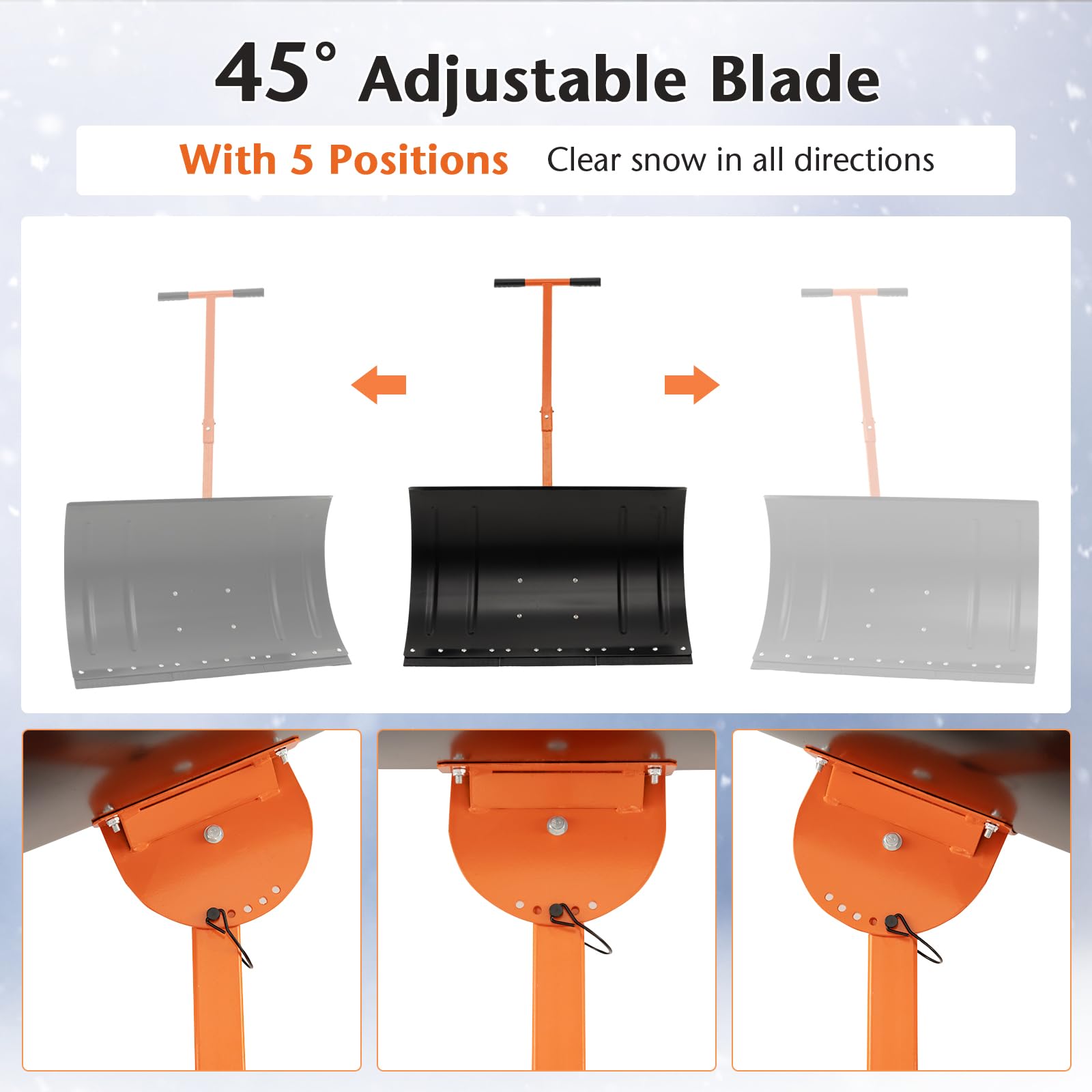 Pelle à neige avec roues, poussoir en métal robuste, réglable sur 5 angles, pour allée, trottoir, jardin, pelouse (poignée en forme de T)