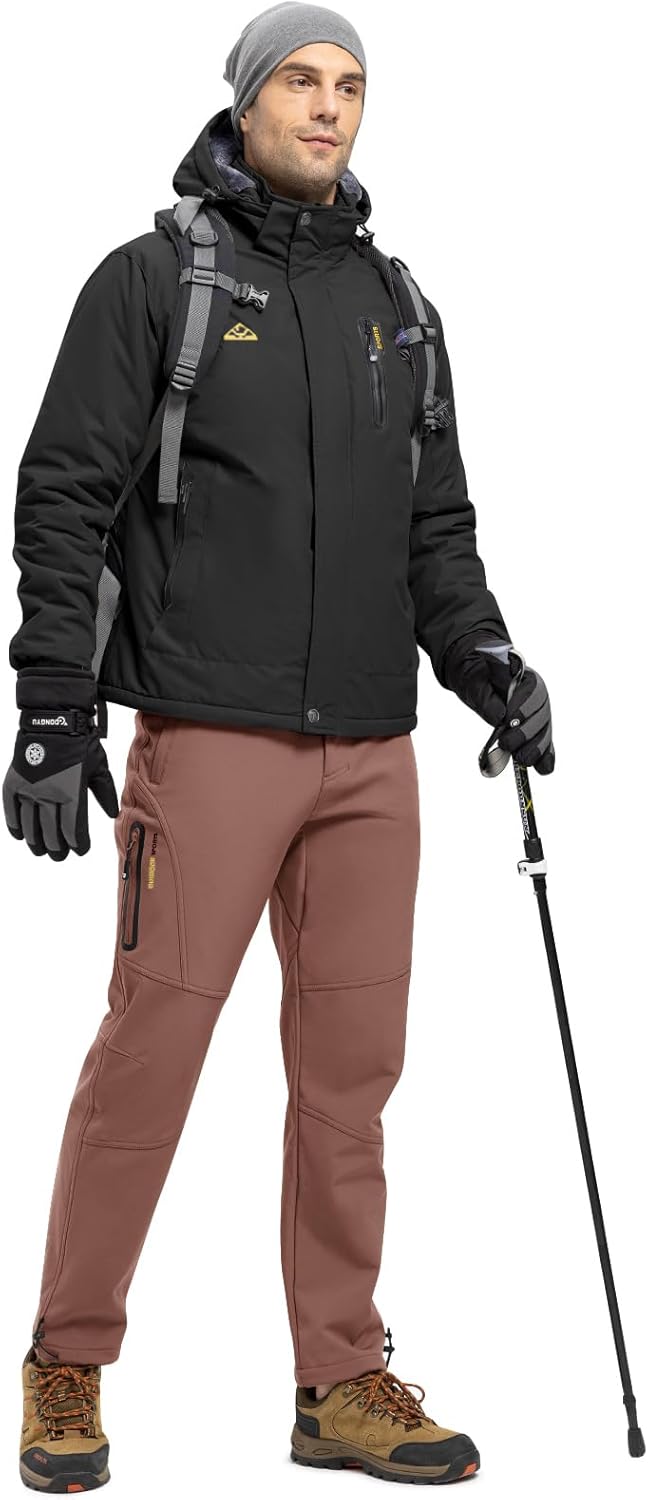 TBMPOY Men's Snow Pants Fleece Lined Hiking Winter Waterproof Softshell Ski Outdoor Insulated Climbing Pants Zipper Pockets - Image 7