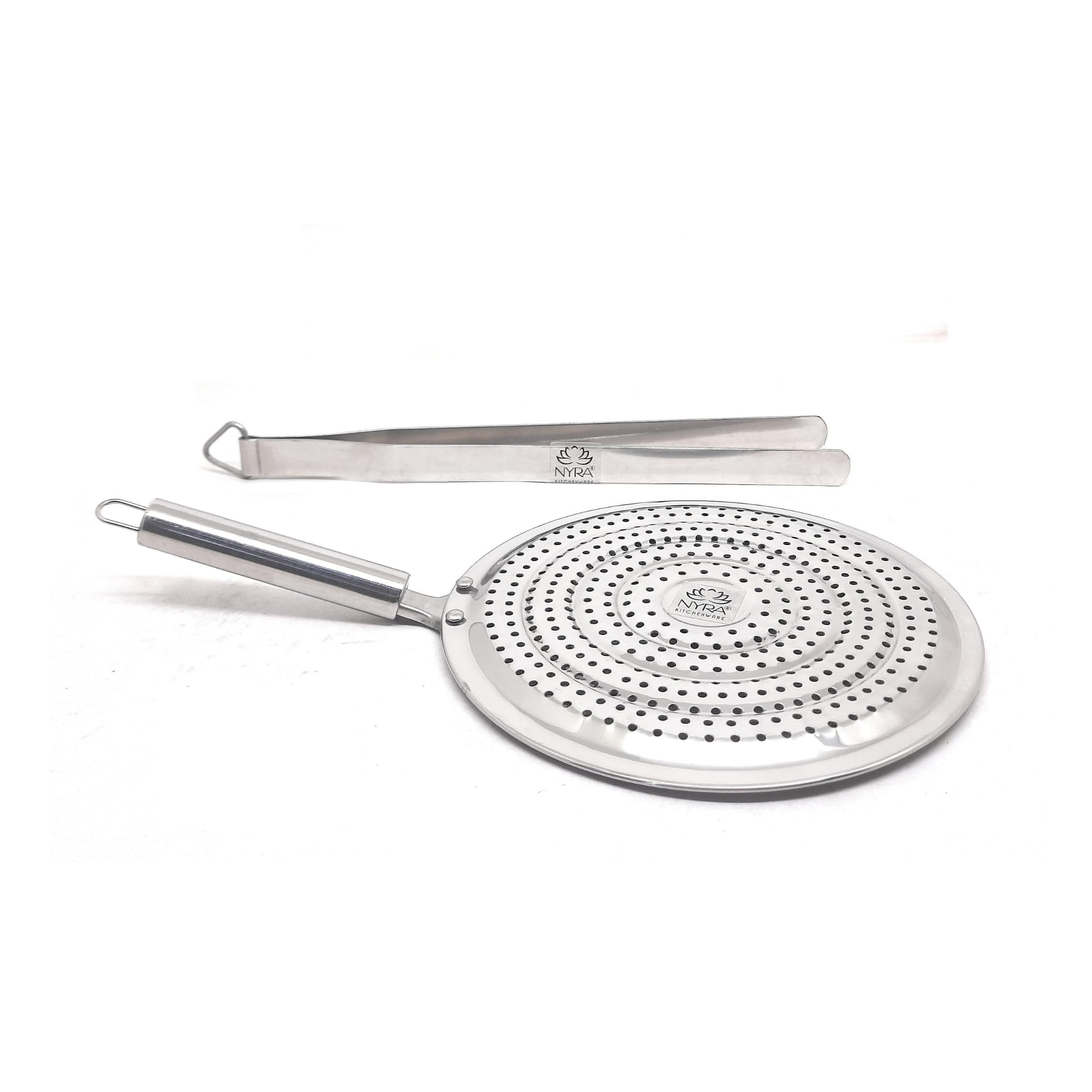 Nyra ® Stainless Steel Round Roaster and Precision Steel Tongs Set | Brinjal, Barbeque Jali | Chapati Toast Grill | Steel Handle (B0CTQ61DJH) Amazon Price History, Amazon Price Tracker