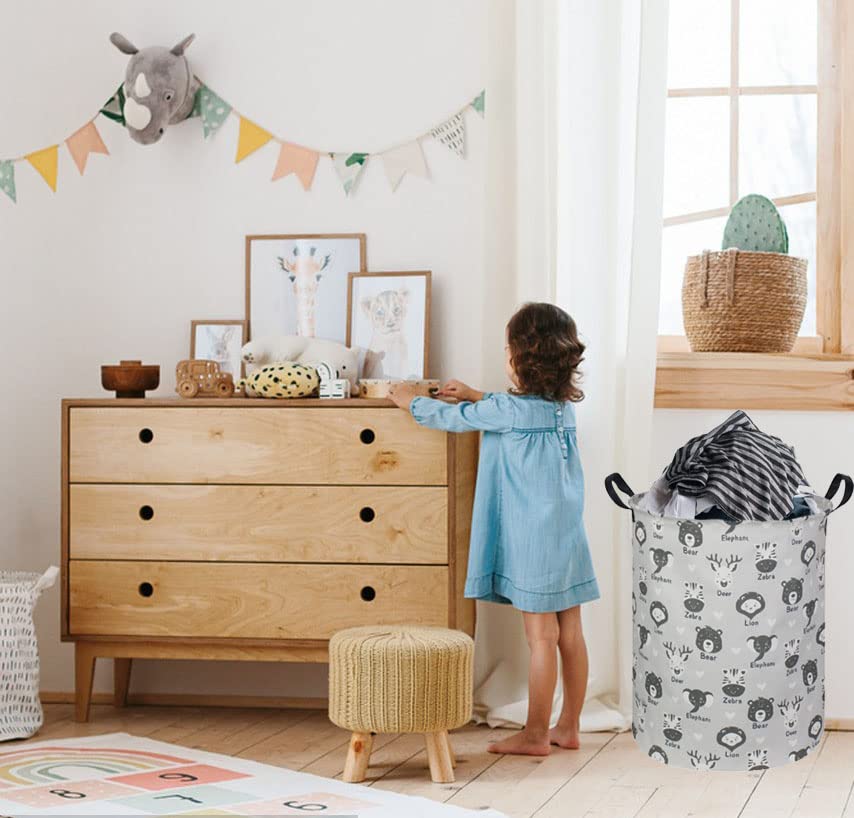 Image of Kids Laundry Hamper,Baby Laundry Basket Animal Storage Baskets for Kids Room Decor,Nursery Hamper,Bedroom,Toy Organizer,(Animals)