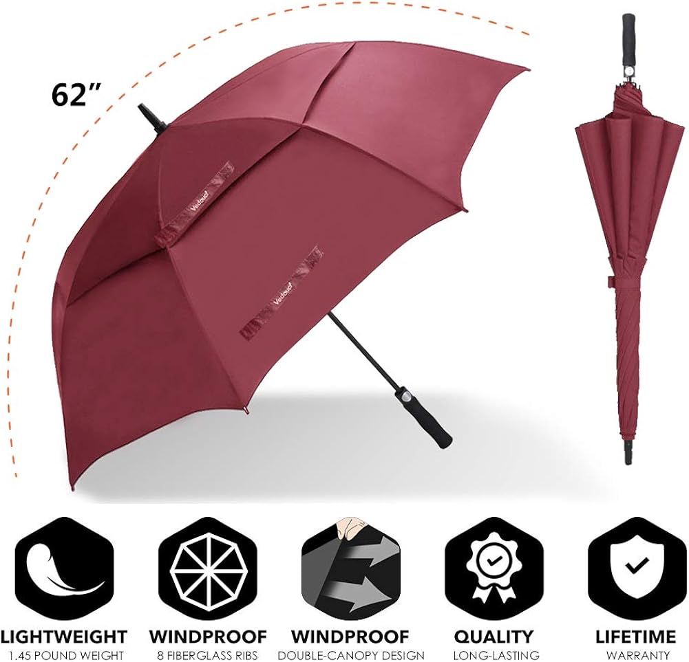 Vedouci Large Oversize Golf Umbrella Double Canopy Vented Windproof Stick Umbrella with Teflon Coating, Automatic Umbrellas Anti UV Coating Golf Umbrellas