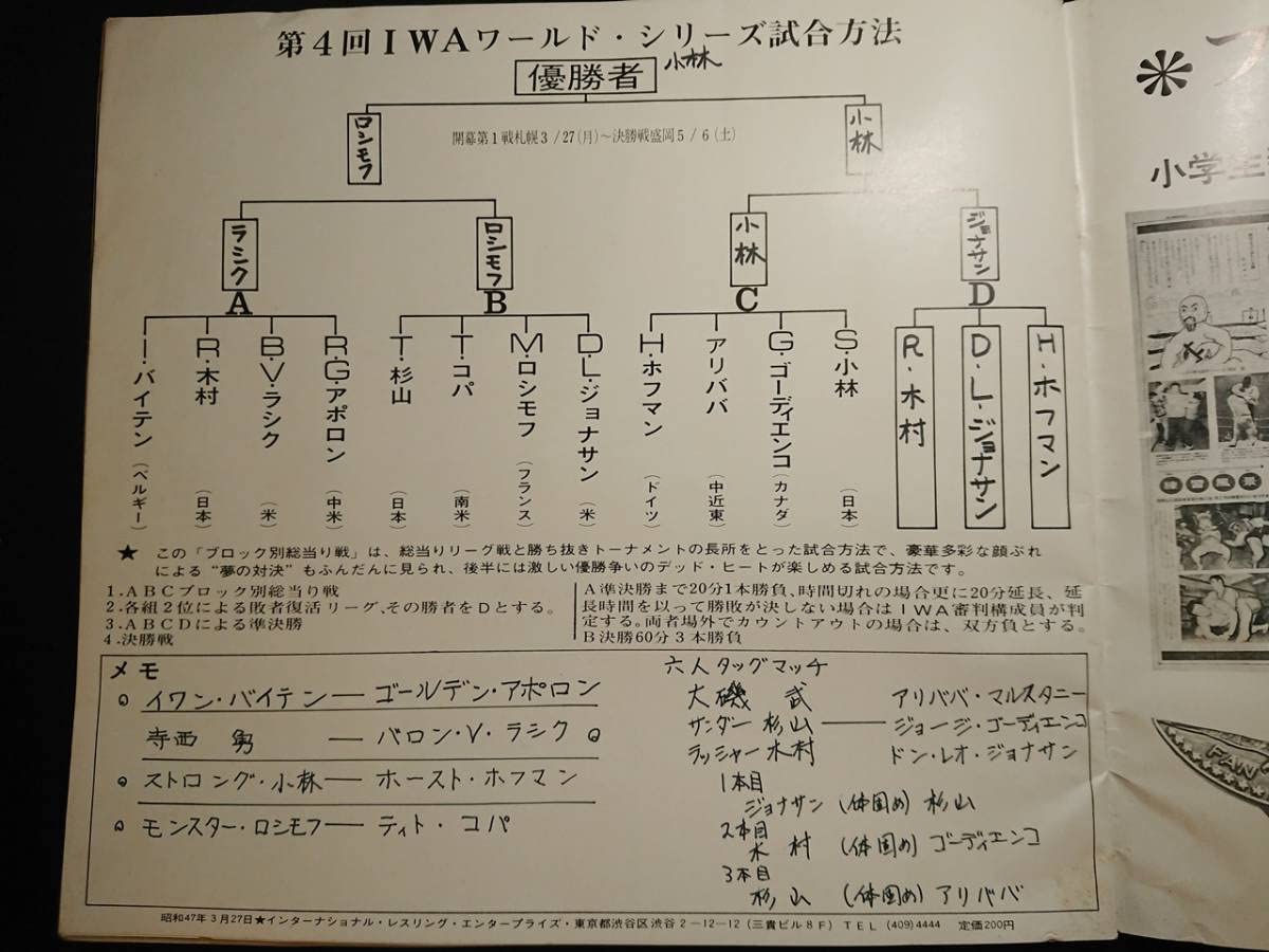 ＩＷＡ　ＪＡＰＡＮ　プロレス　ヘッドハンターズ　ポスター　サイン入り Yahoo!オークション - 直筆サイン入【 国際プロレス 1972年 第4