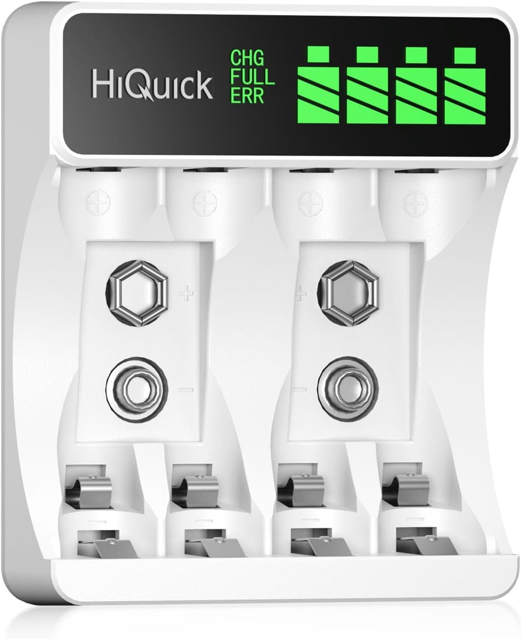 HiQuick Akku Ladegerät, mit LCD Anzeige, für NI-MH NI-CD AA/AAA Akkus, 4-Ladeplatz Universal Schnell Akkuladegerät für wiederaufladbare Mignon AA und Micro AAA