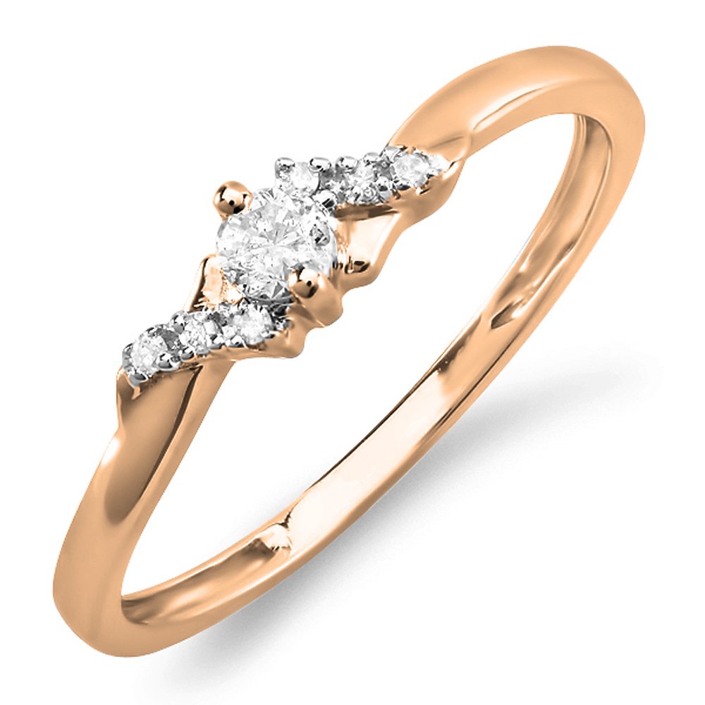 Valentine's Day Gift 0.18 Ctw 10K Real Solid Gold Round Natural Diamond Women Bridal Promise Engagement Ring