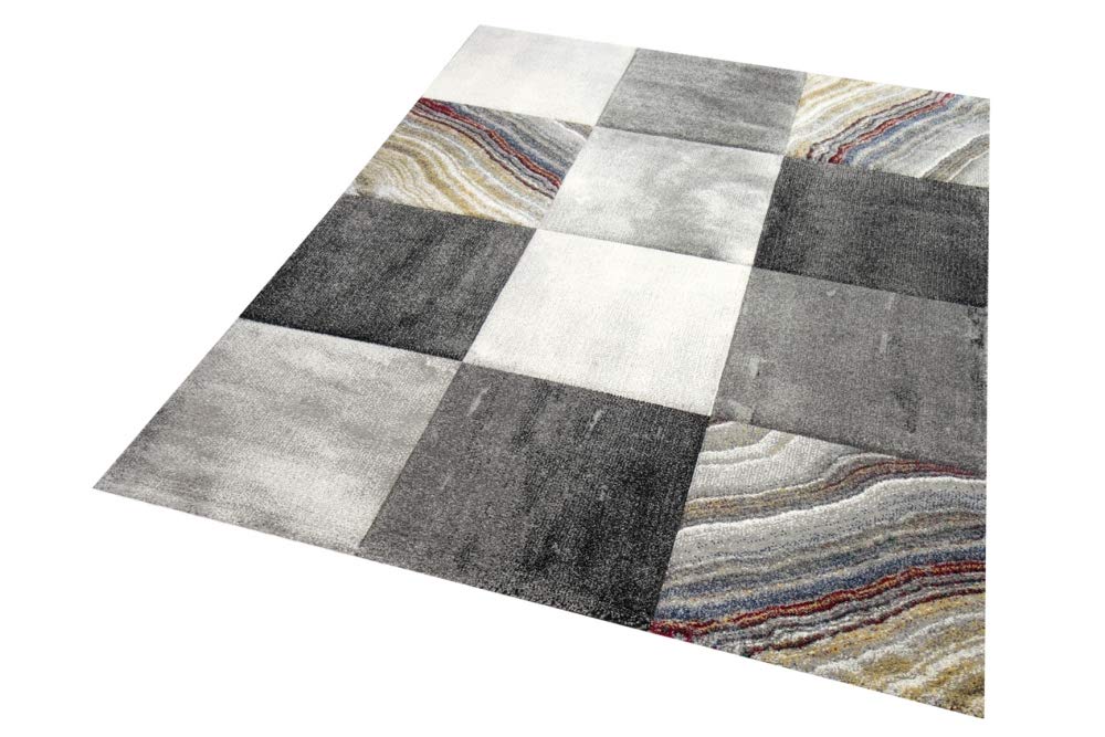 CARPETIA Nowoczesny dywan do salonu, karo, szary, żółty, złoty, rozmiar 160 x 230 cm