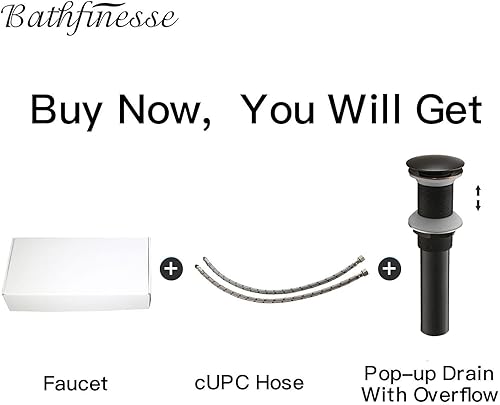 Miniatura 6 de Bathfiness - Grifos de baño de bronce aceitado cascada para fregadero de baño, 1 agujero, mango único con tapón de drenaje emergente, líneas de