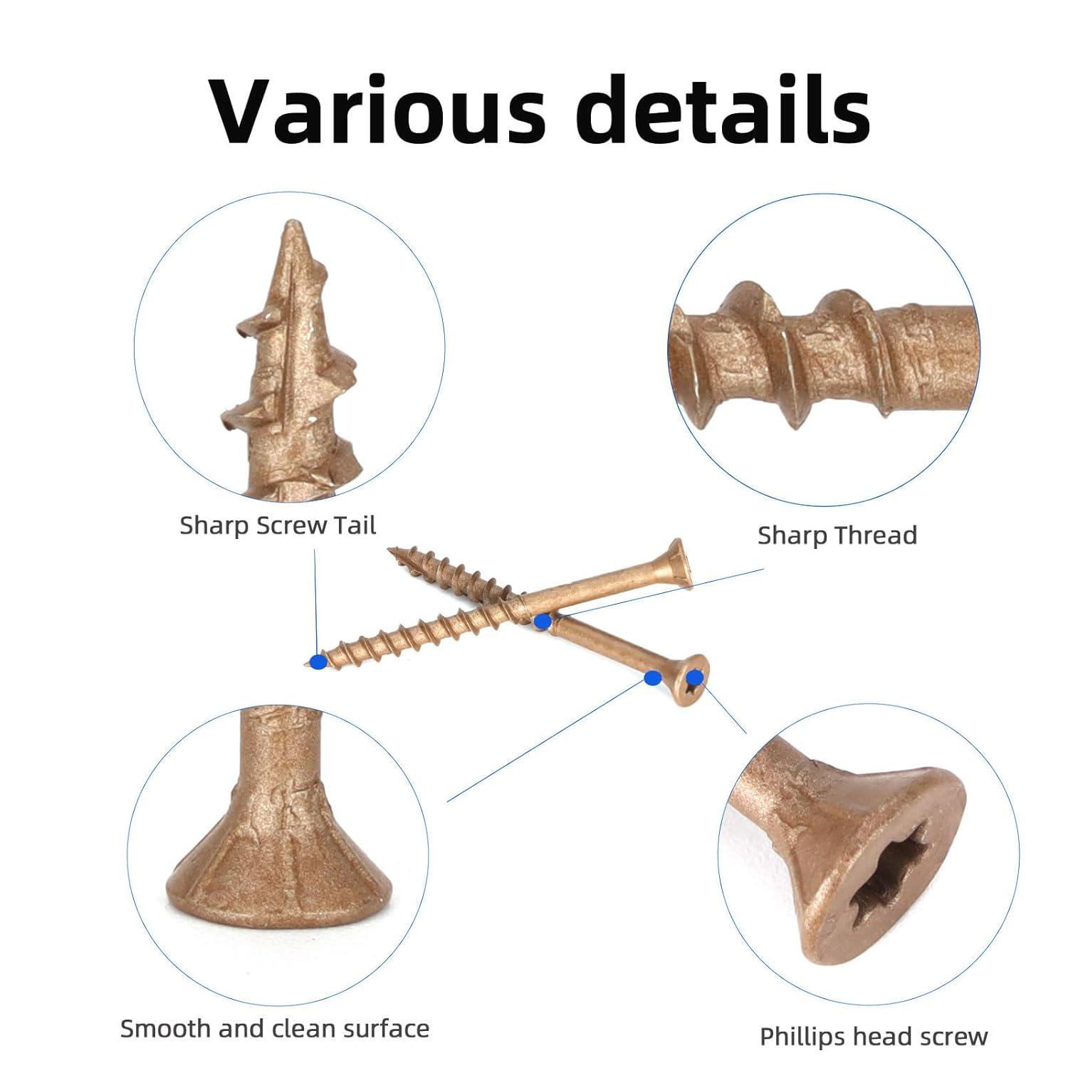 Deck Screws #10 x 2-1/2’’, T25 Star Torx Drive Flat Head Wood Screws, Brown, 5lb