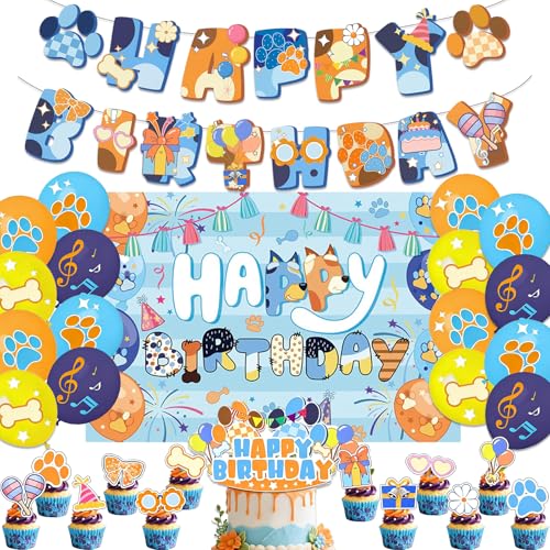 Blue Dogs Happy Birthday Party Decorations Set Banner Balloons Cake Toppers Kids Party Favors Complete Party Kit for Boys and Girls Colorful Celebration Accessories (blue)