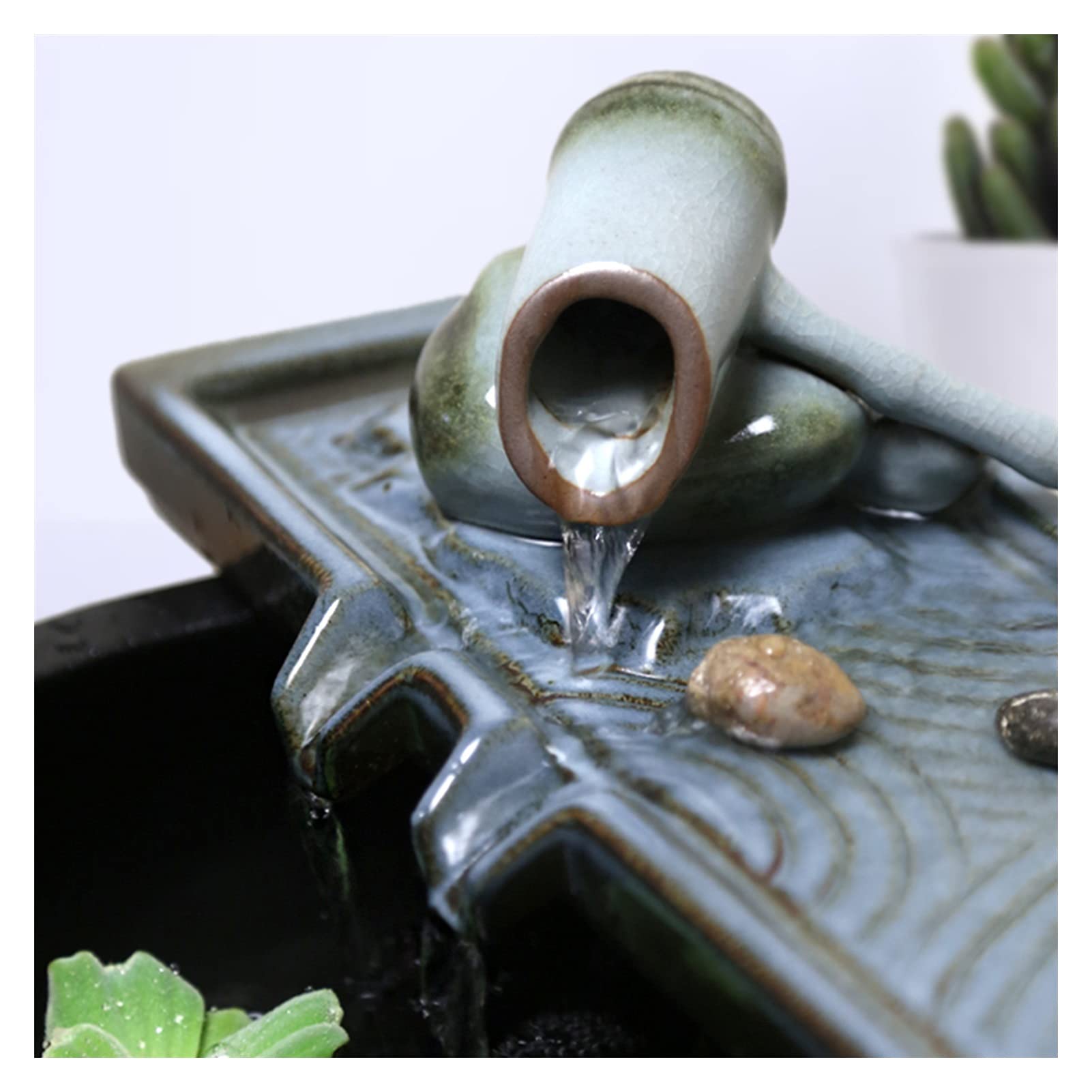 Binnenfontein Waterfontein op tafel met trapsgewijze rotswaterval en rotstuin Zen-meditatie watervalfunctie for binnen met automatische pomp for thuiskantoor Slaapkamer Bureaudecoratie Tafelblad Fonte