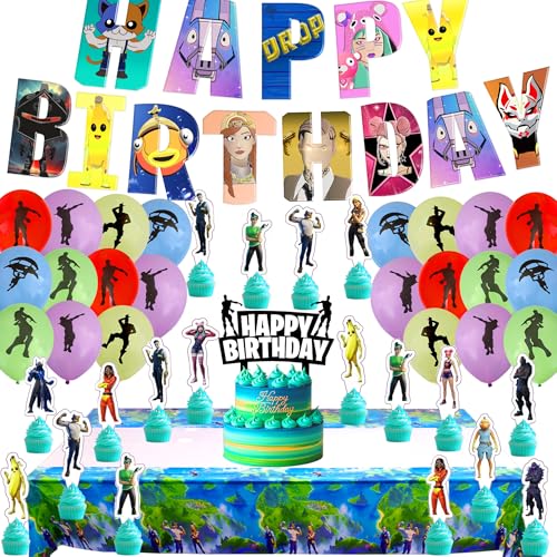 Gaming Birthday Decoration Supplies Video Game Banner Tablecloth Balloons Toppers