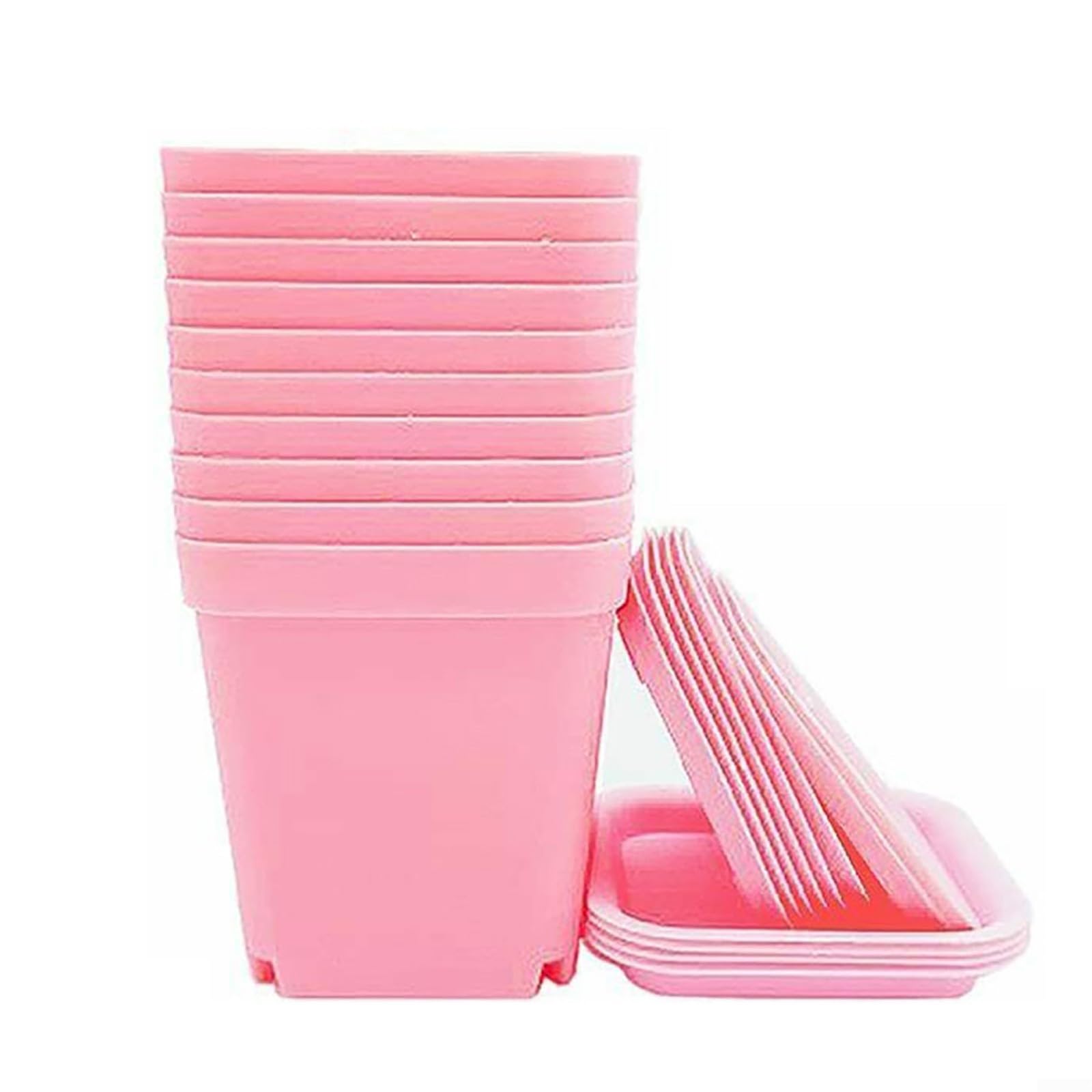 Violiica Square Nursery Flower Pots 10 Pieces with Drainage Holes and Tray Set Designed for Plant Growth, and Small Indoor Gardening (pink)