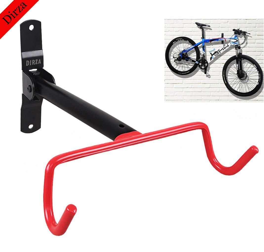 DIRZA Bike Wall Mount Bike Hanger Foldable Bicycle Storage Horizontal Bike Rack Bike Hook for Garage Indoor Shed with Screws Red