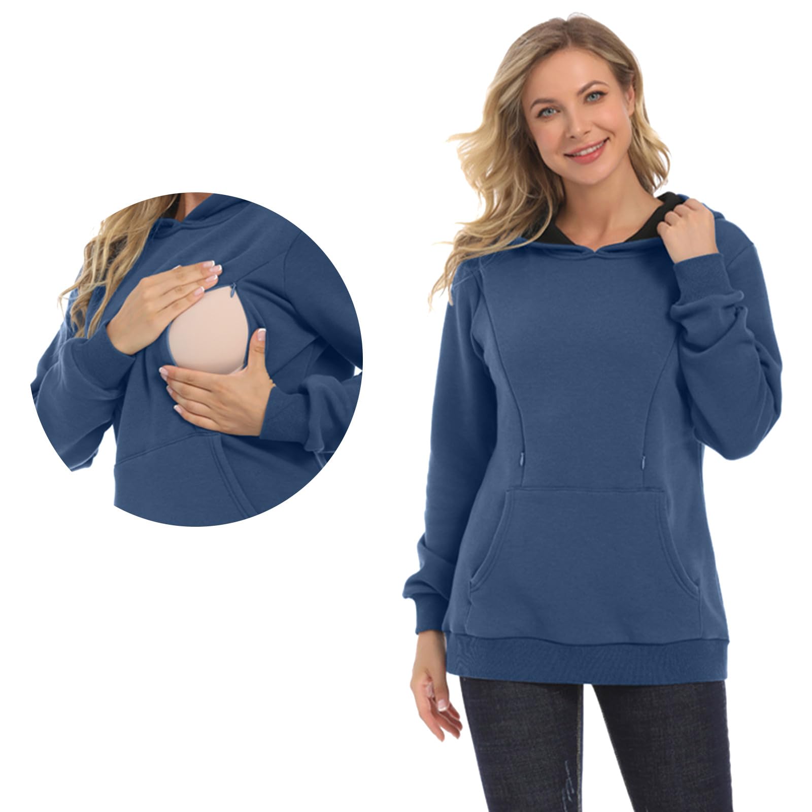 Pull à capuche pour femme enceinte en coton - Haut d'allaitement - Mode de maternité - Sweat à capuche pour l'allaitement - Pull chaud rembourré - Combinaison d'allaitement en polaire