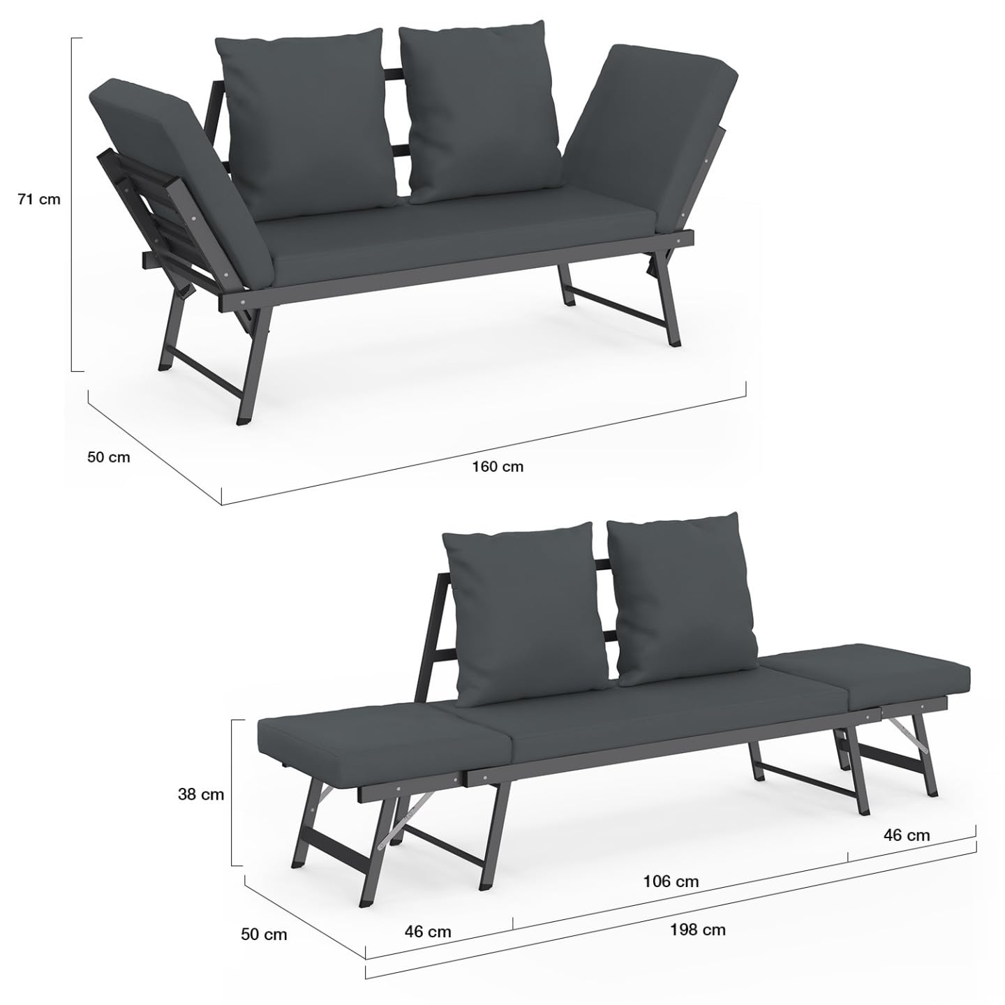 IDMarket - Canapé de Jardin Convertible NOLA Gris Anthracite