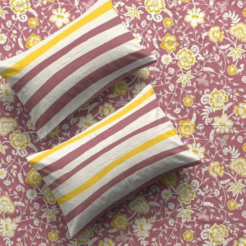 Image of Urban Space 144 TC Divine 100% Cotton Bedsheet for King Bed, Cotton Bedsheet with 2 Pillow Covers (Size 108 x 108 inches, Viola Muddy Pink, King Size)