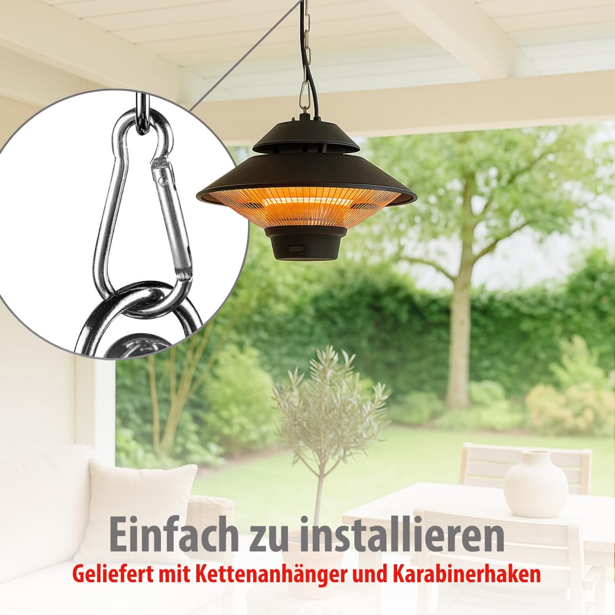 Alpina Calefacción Exterior Terraza 1500W - Calefacción Eléctrica Colgante Redondo Infrarrojo con Control Remoto - Radiador de Terraza Interior/Exterior