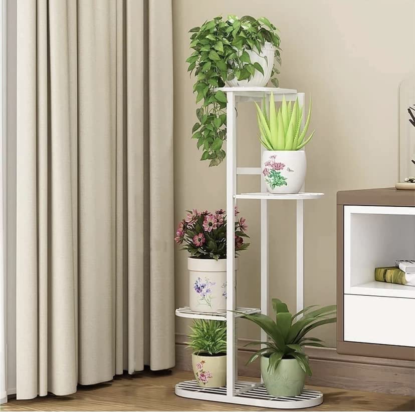 NEW STORE Plantation Material Potted Plant Stand Multiple Flower Pot Holder Shelves Planter Rack Storage Organizer Display for Indoor Outdoor Garden Balcony Size- HxL 41x18 Inch {White}