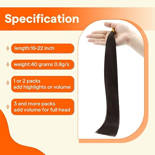 Miniatura 4 de Full Shine - Extensiones de cabello humano real con punta en I, de 22 pulgadas, color marrón oscuro, preunidas, lisas y con fusión en frío, 50