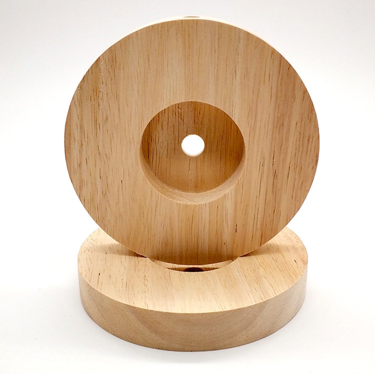 2 Pack Table Lamp Base Only 4.7'' Round Solid Wooden Stand Holder Foot for Desk Lighting Night LED Light Spotlight Wood Art Display Base DIY Craft Project