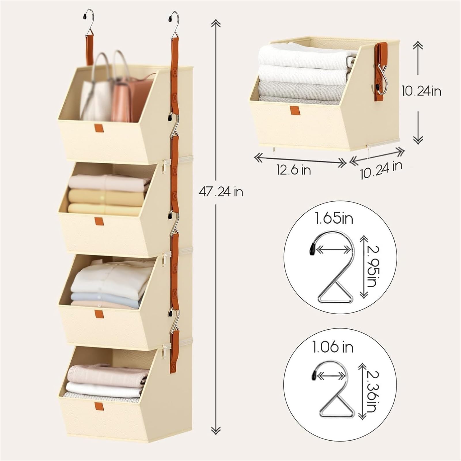 Organizzatore for armadio sospeso staccabile a 4 livelli, contenitori portaoggetti in tessuto di armadio salvaspazio for camera da letto dormitorio camper(Gray)
