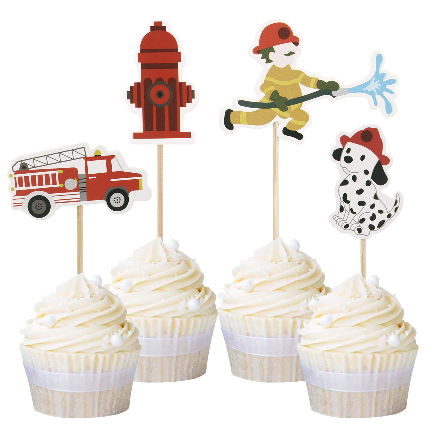 Ercadio 24 Pack Fireman Cupcake Toppers Fire Department Cake Topper Picks Baby Shower Birthday Party Decoration Supplies