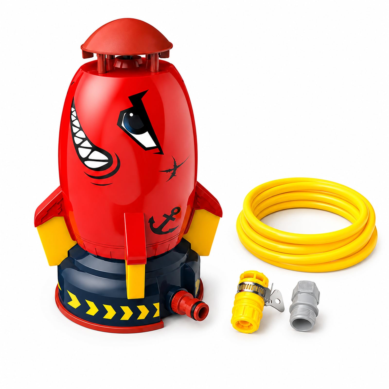 Rocket Sprinkler Toy, 360° Rotating Water Rocket with 3m Hose, Red