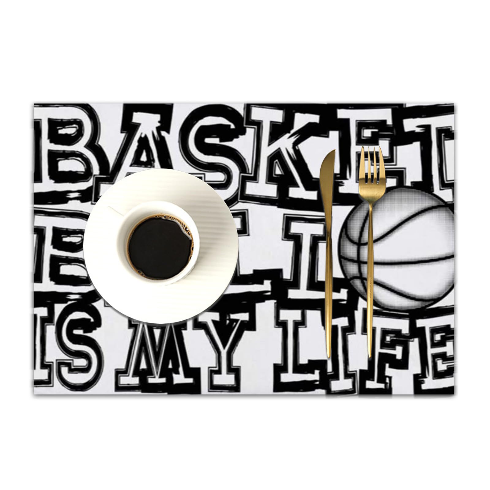 Platzset, Satz von 4 Platzsets 30x45 cm,Black Inscription Basketball My Action Sports Winner Freiz,Gewebte Vinyl-Tischsets, waschbare und langlebige Tischsets, Tischsets für den Innen und Außenbereich Küche, Haushalt & Wohnen