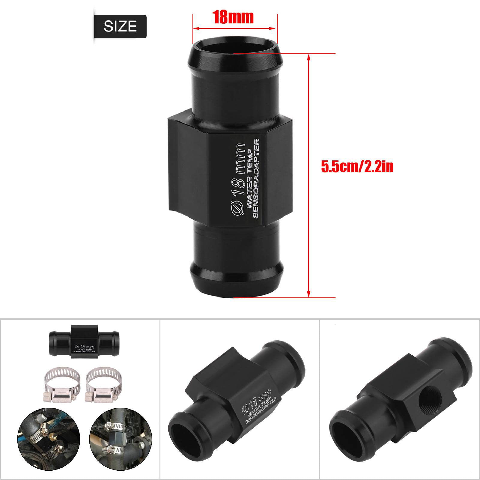 EBTOOLS Adattatore per Temperatura Acqua Nera, Adattatore per sensore Tubo Flessibile per Temperatura dell'Acqua per Moto Universale(18mm) Adatto per sensore Temperatura Acqua Moto