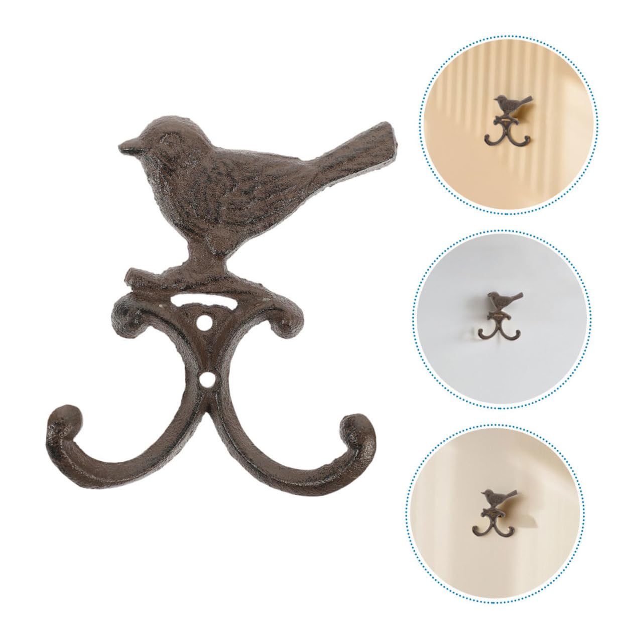 Ganci a Muro a Forma di Piccolo Volatile in Ferro 4 Pezzi, Stile Vintage