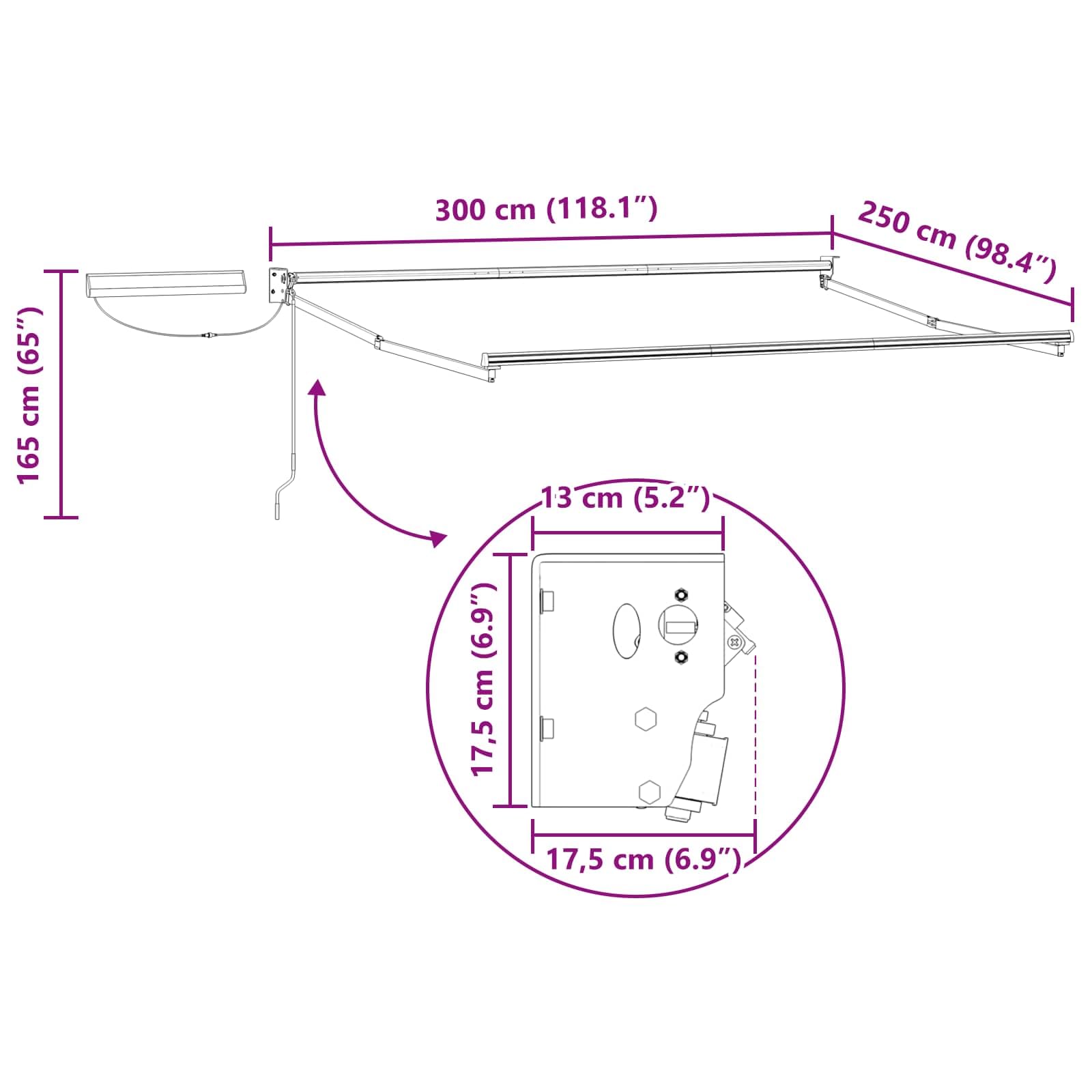 Cadre de Store rétractable électrique Anthracite 3 x 2,5 m en Acier et Aluminium avec Panneau Solaire, télécommande, manivelle, pour terrasse, Jardin, Protection Solaire extérieure