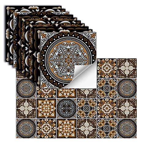 24 Pcs Self-Adhesive Peel and Stick Tile Backsplash Vinyl Wall Stickers for Kitchen, Bathroom, Fireplace, Cupboard Decoration - HZ-35, 4x4 Inch