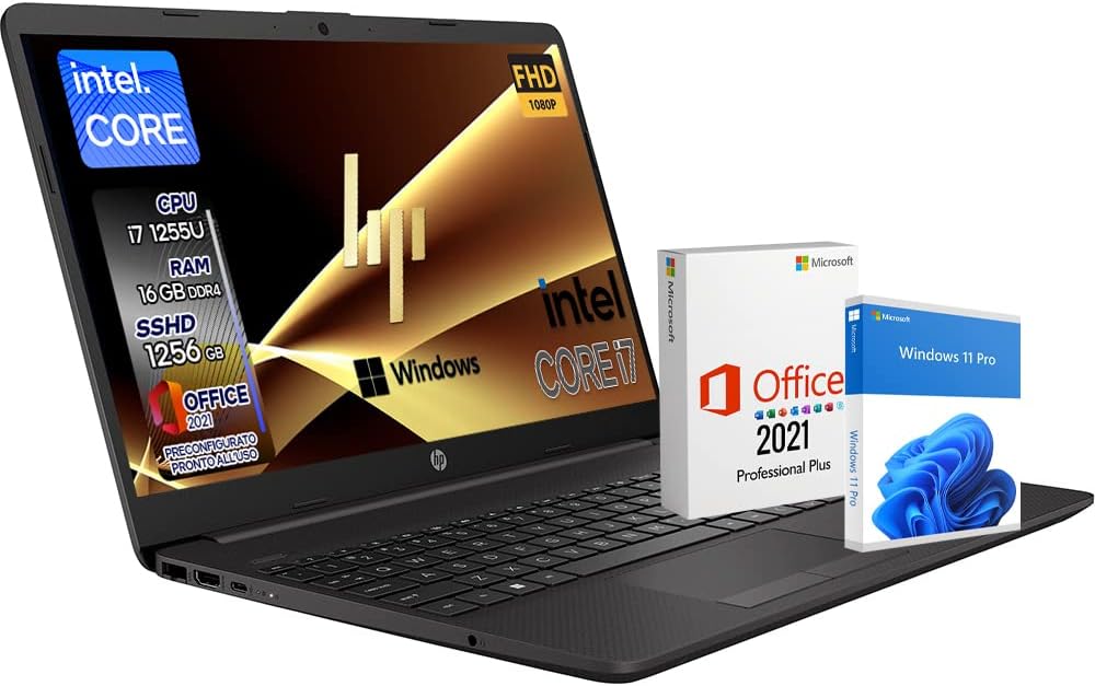 HP Notebook 250 G9, Pc portatile Grey, Intel Core i7 12Th Gen 4,7Ghz, Ram 16Gb, SSD 1256Gb, Display 15.6 Full HD, Win 11 Pro,Pacchetto Office Pro 2021, computer pronto utilizzo HP Notebook 250 G9, Pc portatile Grey, Intel Core i7 12Th Gen 4,7Ghz, Ram 16Gb, SSD 1256Gb, Display 15.6 Full HD, Win 11 Pro,Pacchetto Office Pro 2021, computer pronto utilizzo