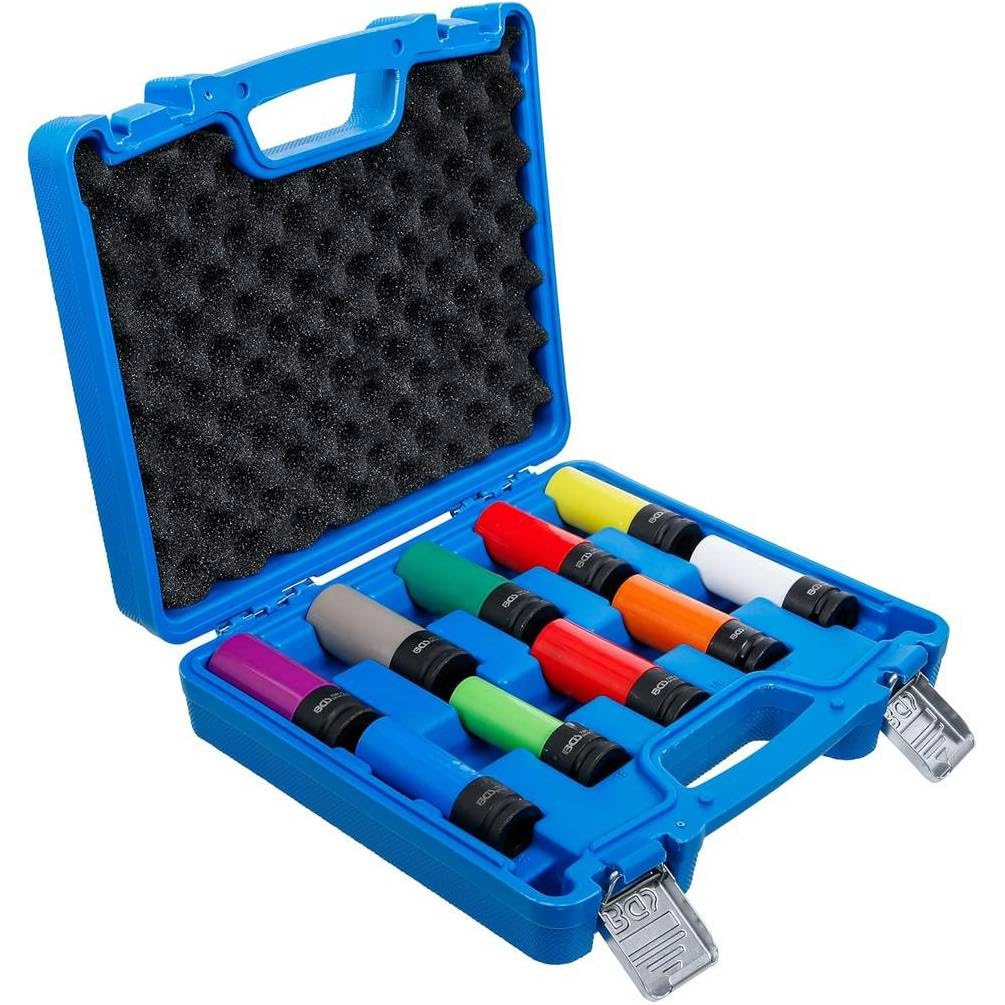 Juego de casquillos de potencia 10 piezas 12,5 mm (1/2) 15-24 mm - Protección integrada, tornillos de rueda especiales - Versatilidad - D-Work