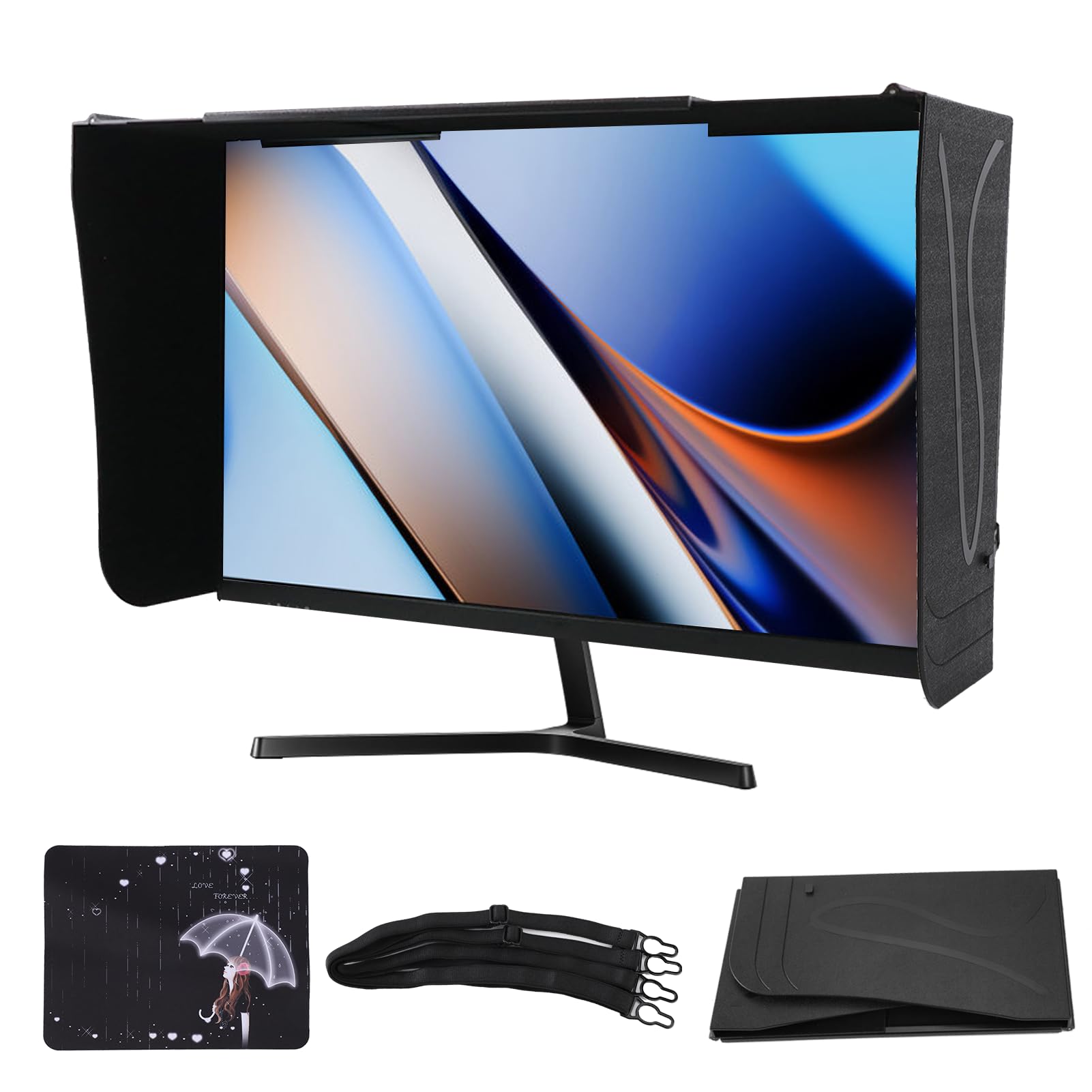 Parasole per Monitor del Computer, 41-69cm Regolabile Parasole per Privacy | Riduce l'inquinamento luminoso, regolabile da 41 a 69 cm, maggiore privacy e ombreggiatura, velluto nero opaco assorbono