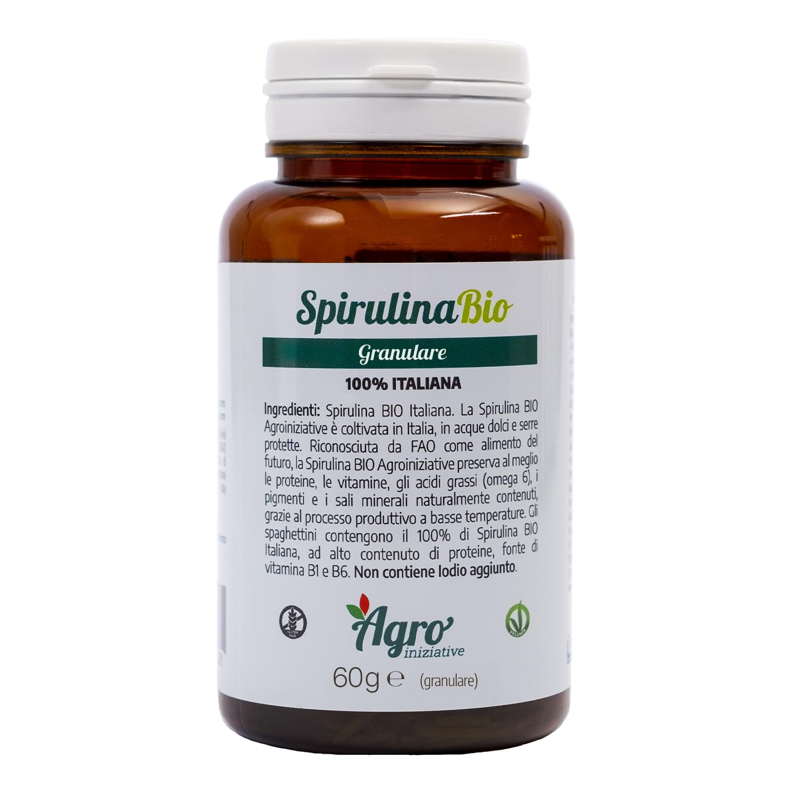 AGROINIZIATIVE - Spirulina Biologica Granulare Naturale Made in Italy, Superfood Ricco di Proteine Ferro e Vitamine, Integratore Vegano Energia, Detox e Benessere