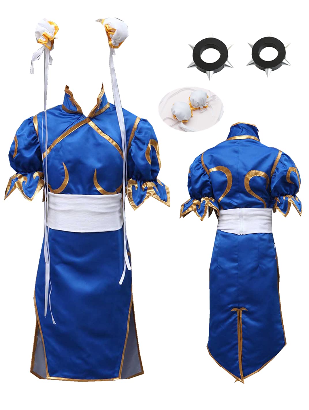 MANMICOS US Size Anime Chun Li Cosplay Costumes Blue Cheongsam Women's Halloween Suit