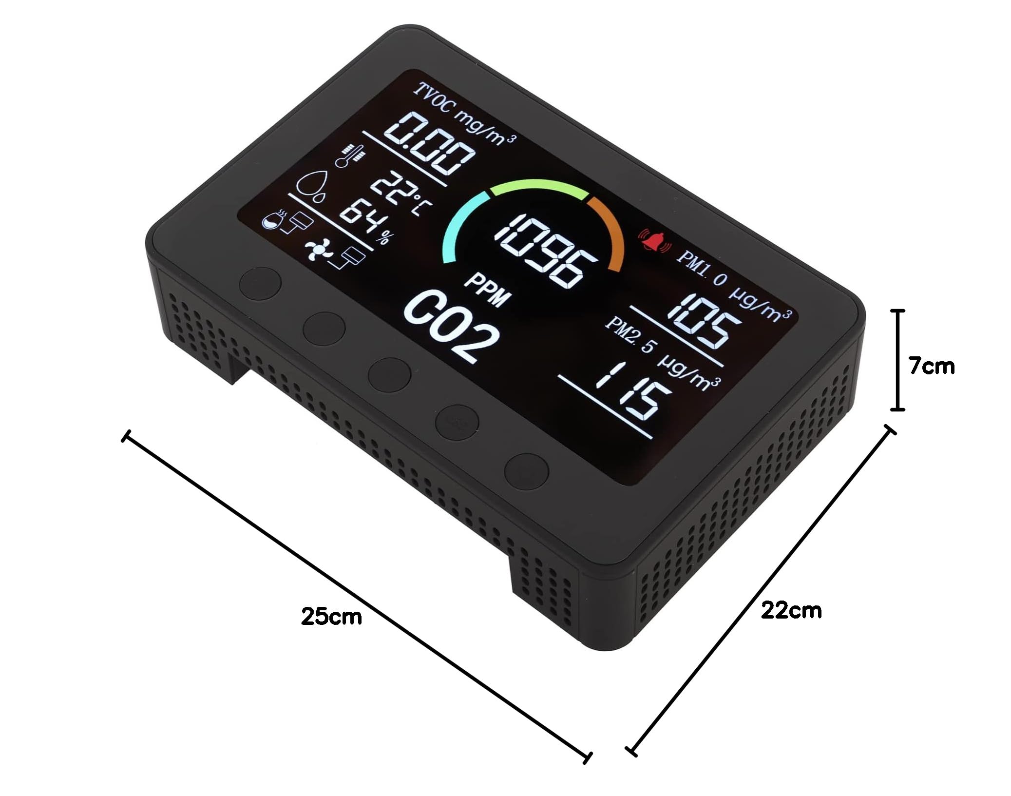 Negro CO2 TVOC PM2.5 WIFI Detector de calidad del aire Pantalla grande Temperatura Humedad Gas Monitor para el hogar, oficina, cocina, material ABS ignífugo