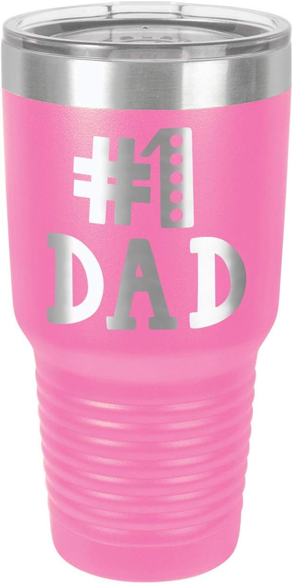 NUMBER 1 DAD PINK 30 oz Drink Tumbler With Straw and Slide Top Lid | Laser Engraved Travel Mug | Compare To Yeti Rambler | Gift Idea Dad For Father's Day & Birthday