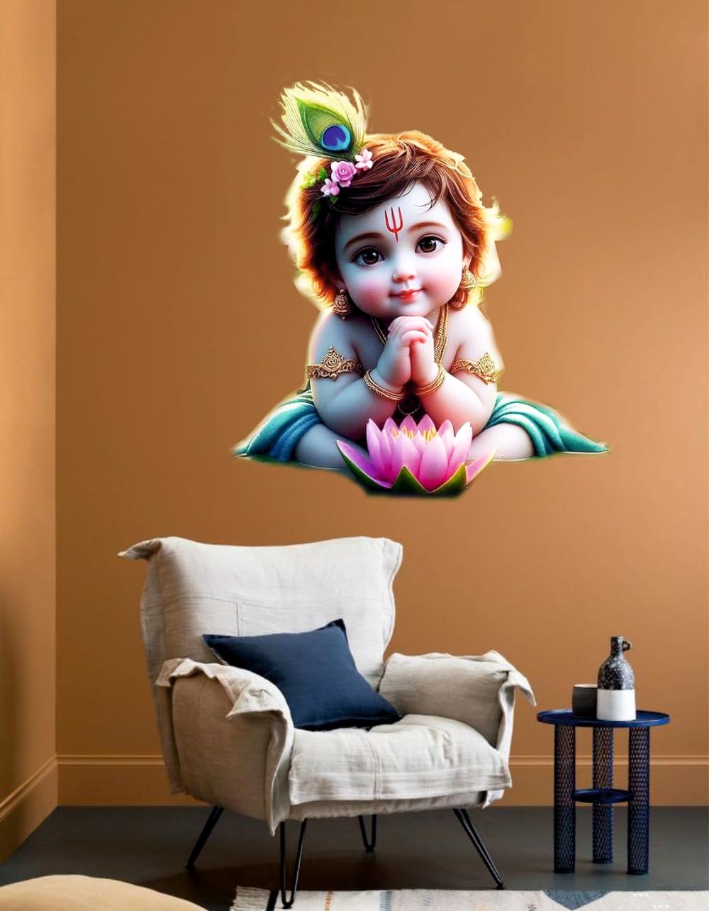 Little Baby Krishna naklejka ścienna do salonu, pokoju dziecięcego, biura (rozmiar - 46 cm x 41 cm)
