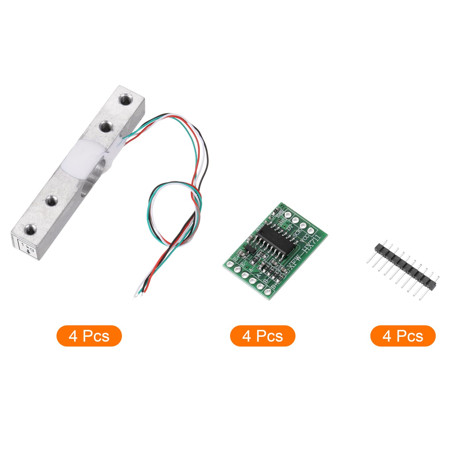 QUARKZMAN Sensori di Pesatura, 4 Set Sensore Peso Cella Carico Digitale 1Kg + Modulo Hx711 Sensore Pesatura 24 Bit Precisione A/D Doppio Canale per Kit Bilancia Cucina Elettronica Portatile