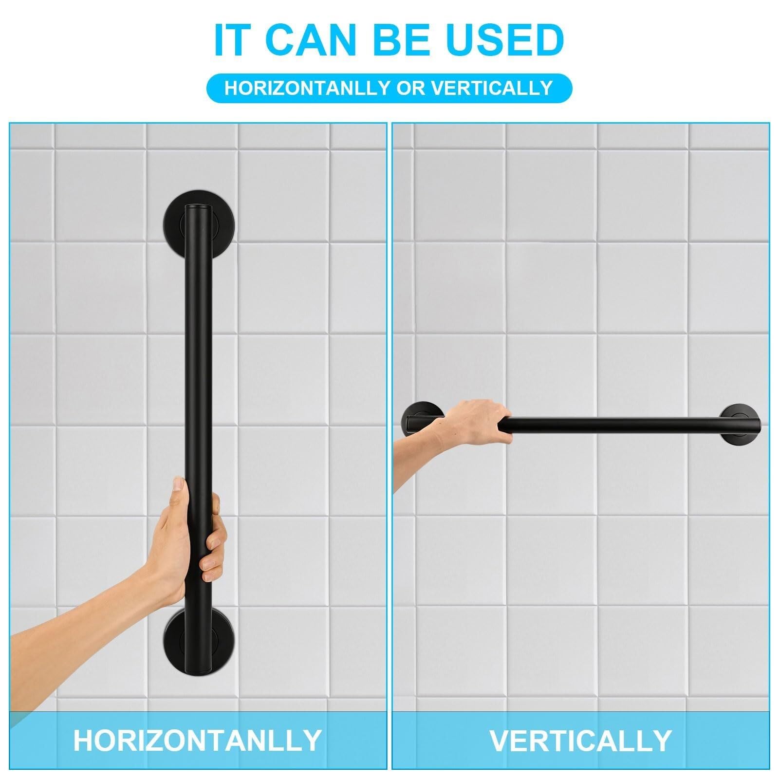Barra de Apoyo para baño, Barras de Apoyo para Barras de Ducha de 12 Pulgadas, Acero Inoxidable, Montaje en Pared con Agarre moleteado Antideslizante, Barra Seni