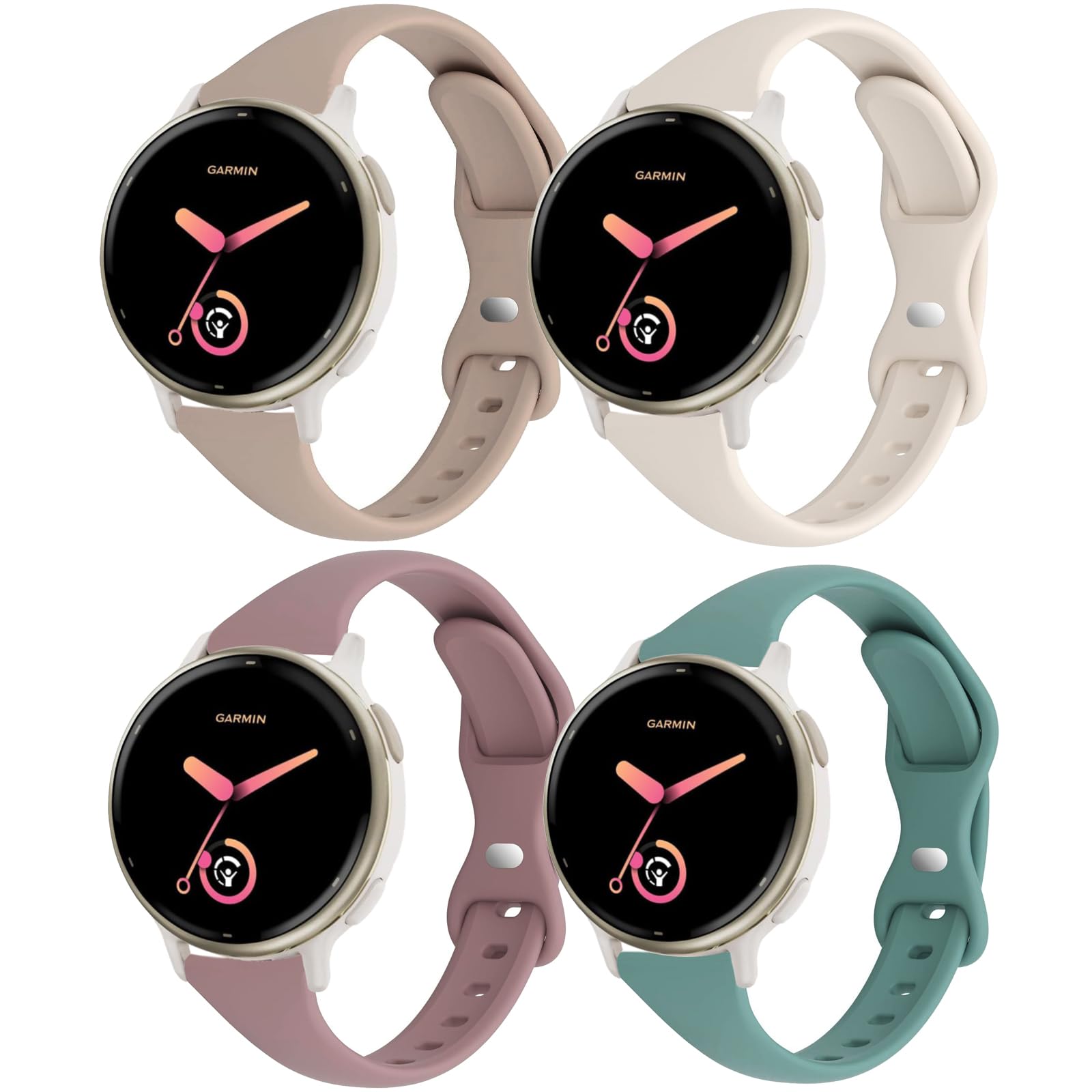 Slim Silicone Watch Bands Compatible with Garmin Vivoactive 6/ Vivoactive 5/Vivoactive 3/Venu Sq/Venu 2 Plus/Forerunner 165/55/245 Music, 20mm Thin Soft Narrow Sport Strap for Women (4 Pack)