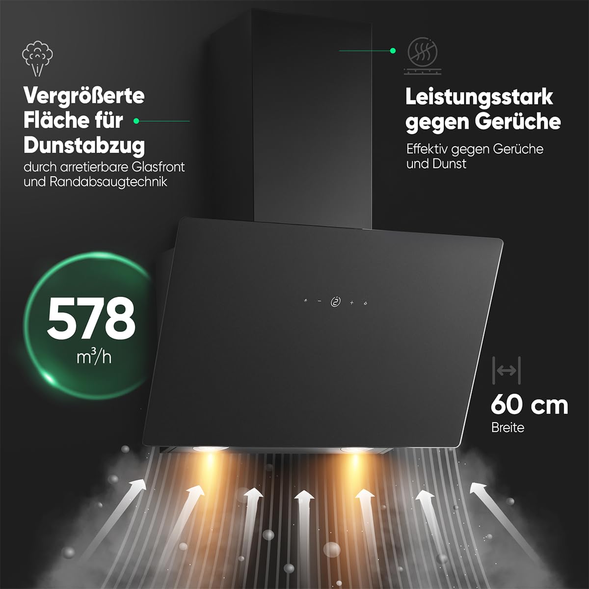 Bomann Dunstabzugshaube 60cm Umluft & Abluft leise Kopffreihaube DU 7611 G